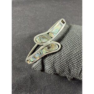 Vintage 925 Sterling Silver Abalone Inlay Hinged Bracelet 14g Signed MCM
